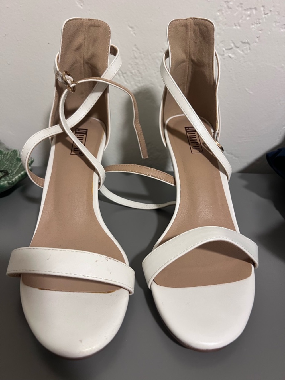 Dollhouse White Strappy Ankle-Tie Heels